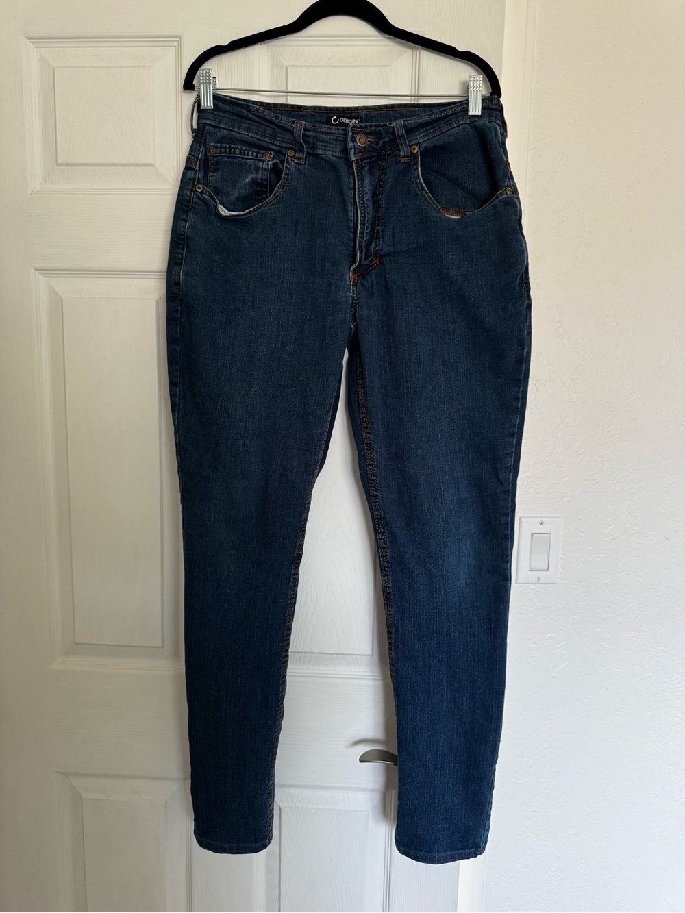 Origin D68 fighter fit blue denim jeans with orange stitching 32